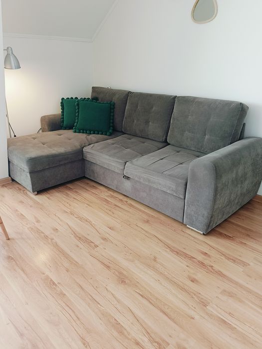 Narożnik kanapa rozkładana z pojemnikiem szara