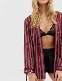 Hunkemoller czerwone satynowe kimono w paski / szlafrok JAK NOWY