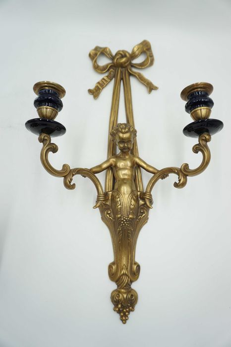 DUŻA para kinkietów świeczników ANIOŁKI porcelana z brązem