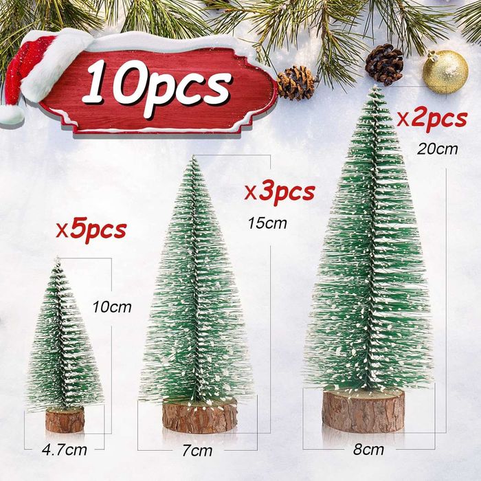Zestaw 10 mini choinek do stroików ozdoba święta z figurkami zwierząt