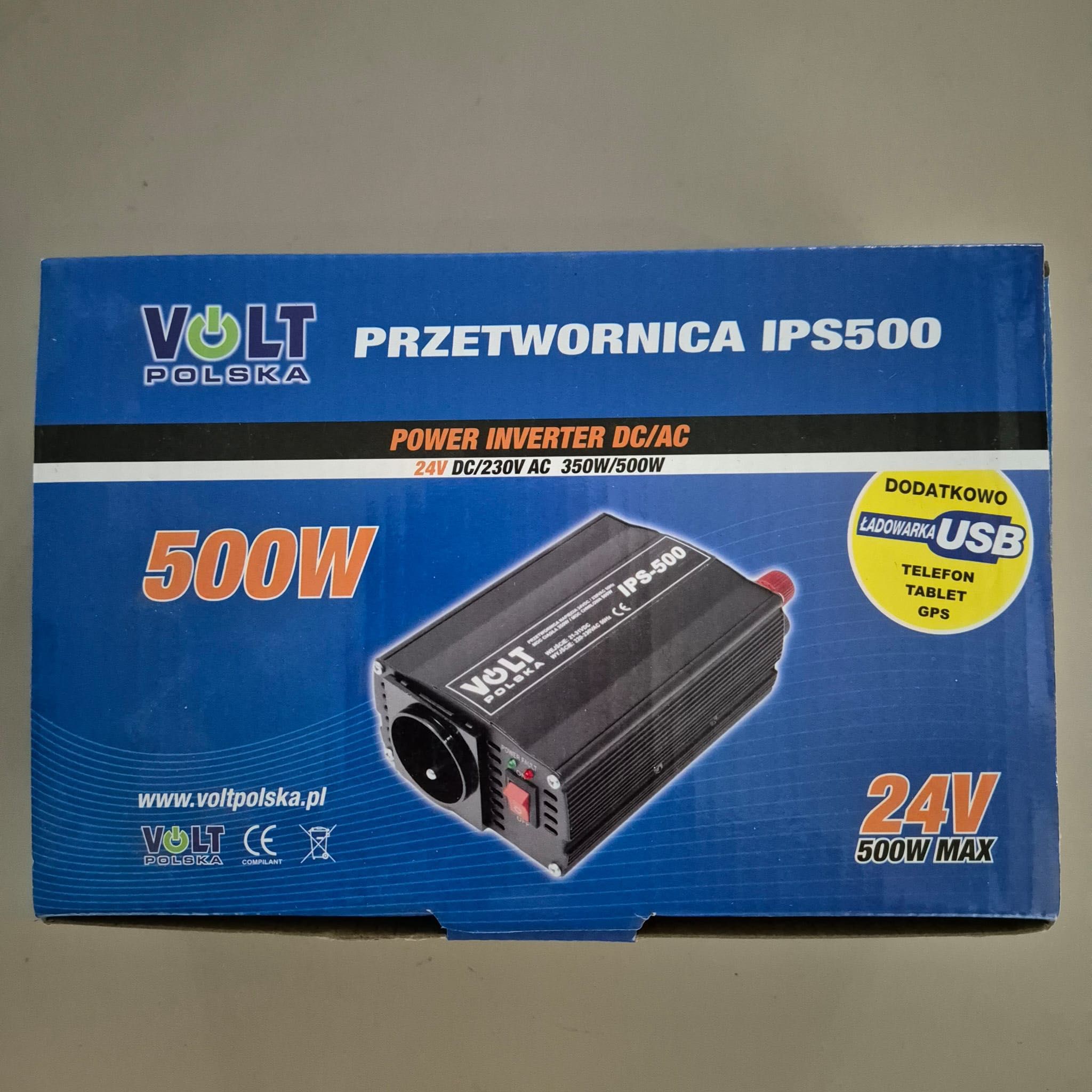 Przetwornica 24V/230V  VOLT IPS-500 500/350W+USB 5V