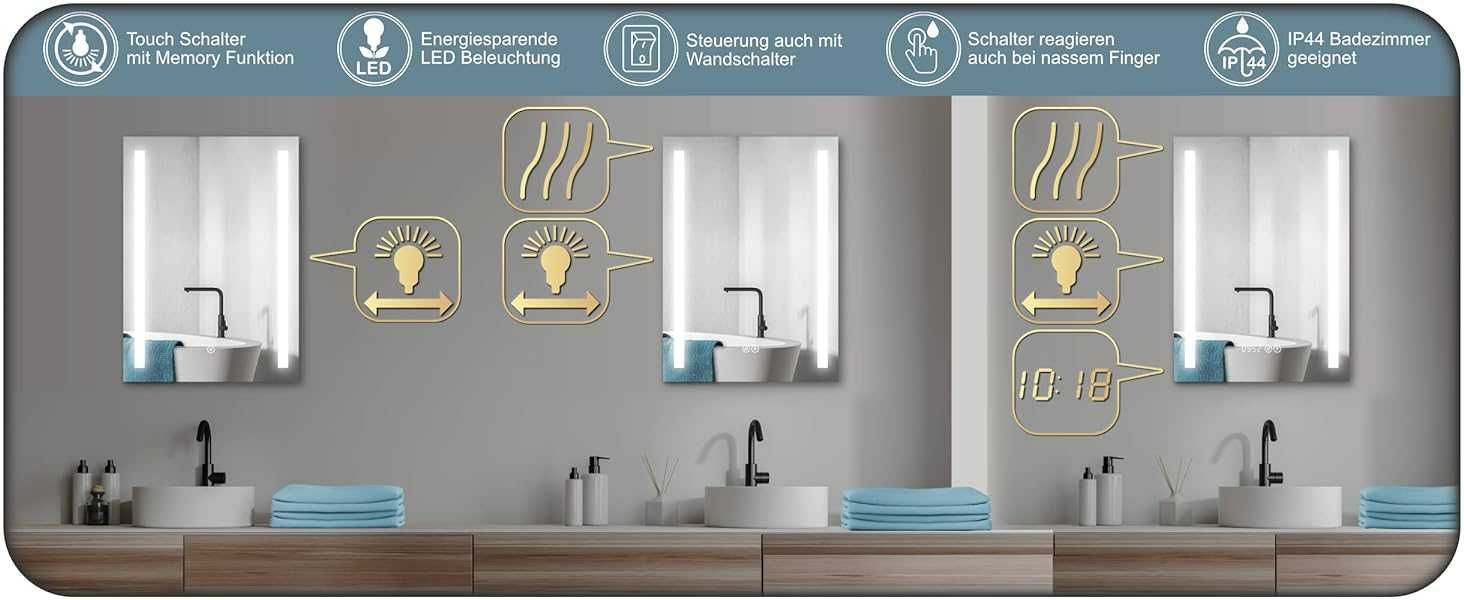 Lustro łazienkowe 50 x 70 cm LED HOKO