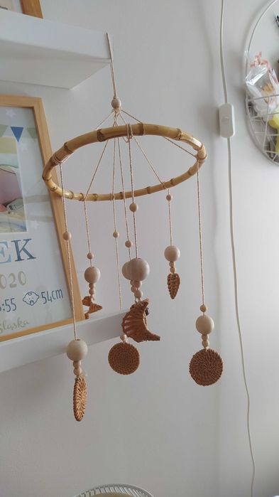 karuzelka do kołyski łóżeczka hand made Boho natural ratan