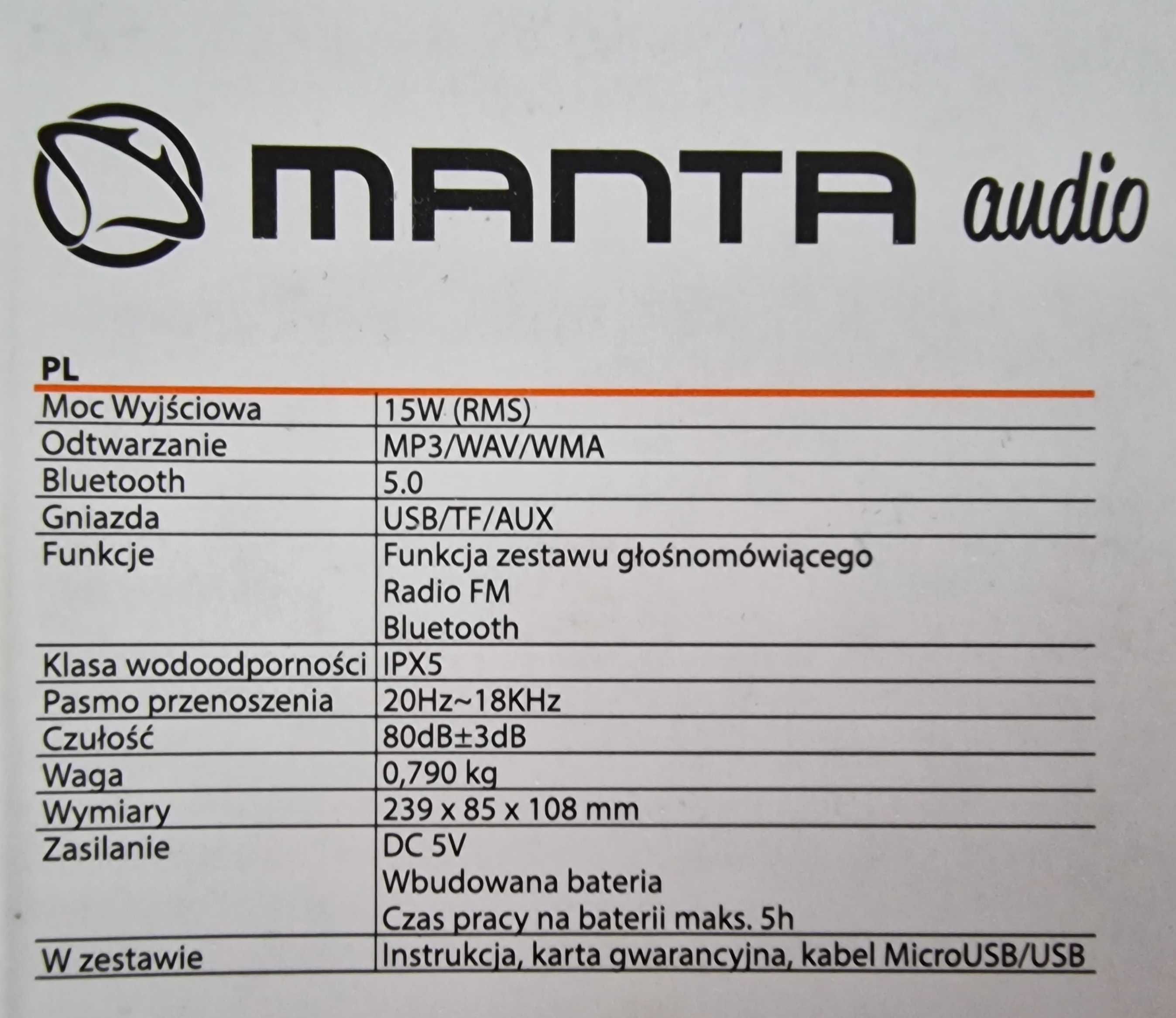 zestaw Głośnik bluetooth Manta SPK16GO + radio FM Adler AD1155