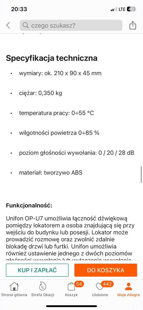 Domofon Słuchawka Optima OP-255R OP-U7 2 żyły
