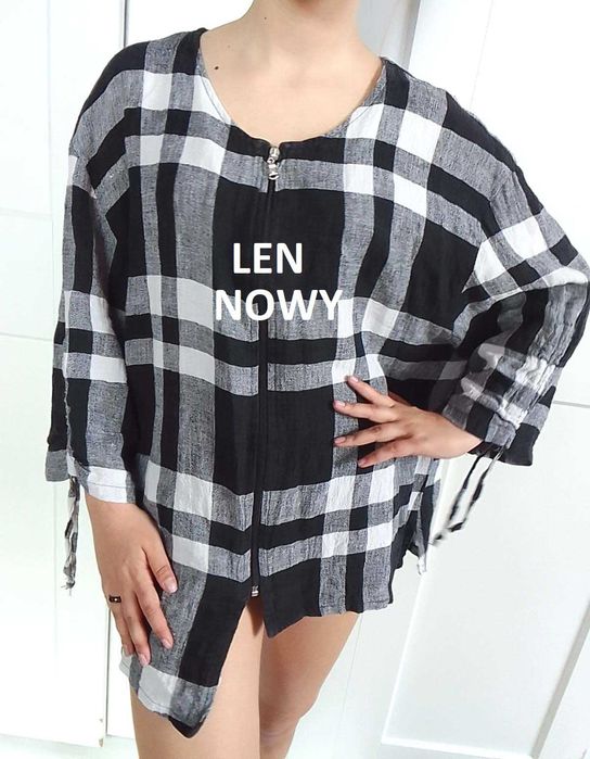 Lniany swobodny żakiet wdzianko narzutka len M L xL xxL uniwersalny