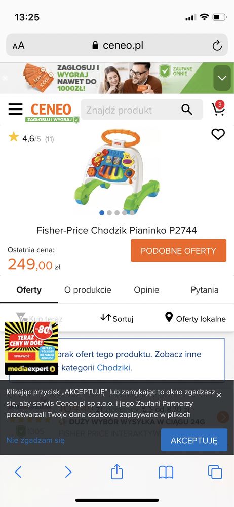 Chodzik pchacz pianino Fisher Price