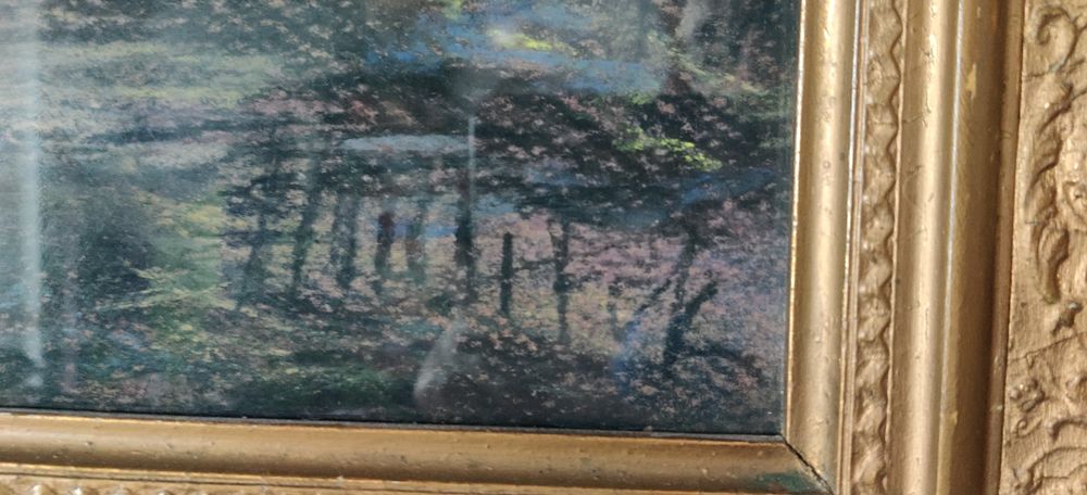 Obraz pastele w pięknej ciężkiej ramie za szkłem.