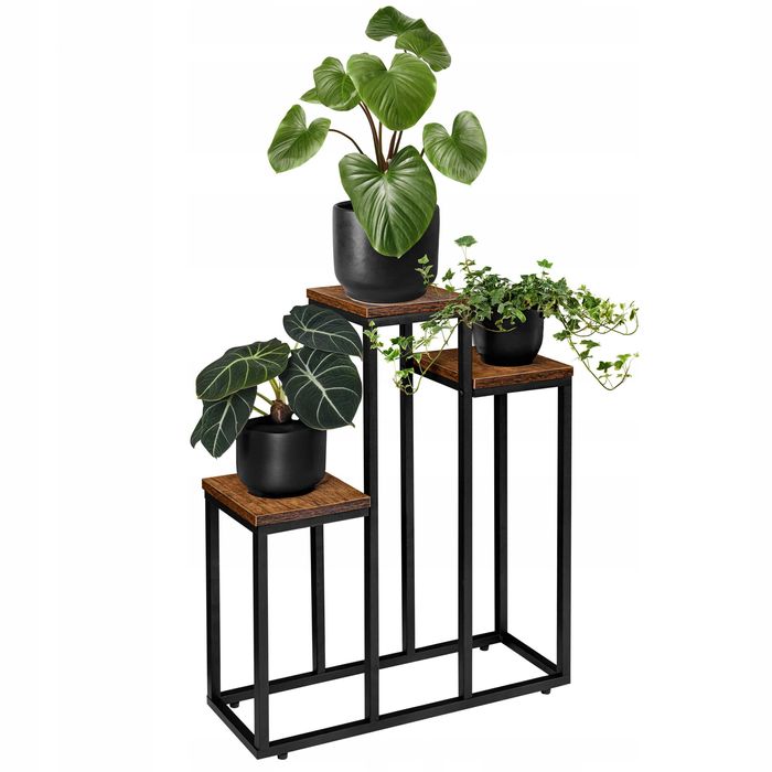 NOWY Kwietnik Metalowy Loft Stojak Na Kwiaty Czarny Drewniany OKAZJA