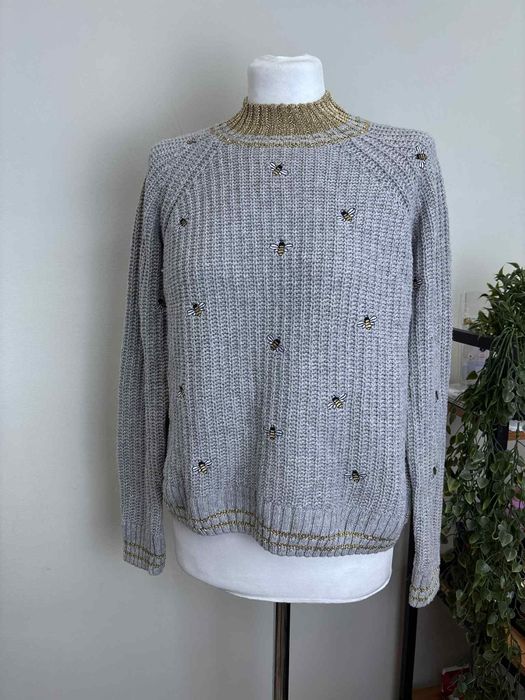 Ciepły szary sweter damski S 36 pszczółki