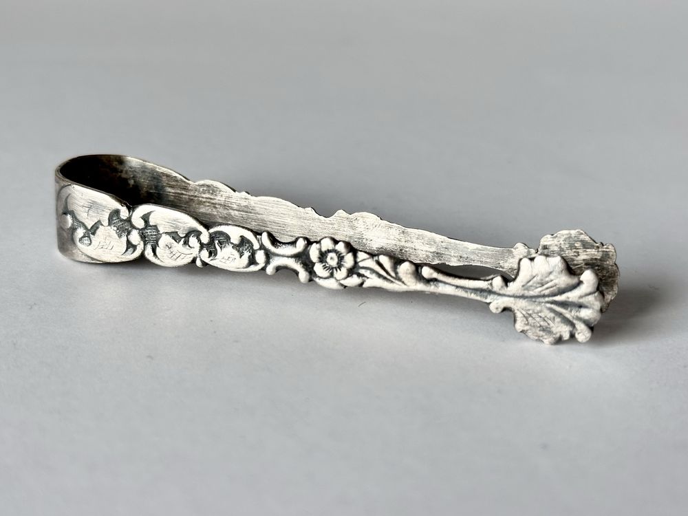 Bardzo stare srebrne szczypce do cukru, new silver