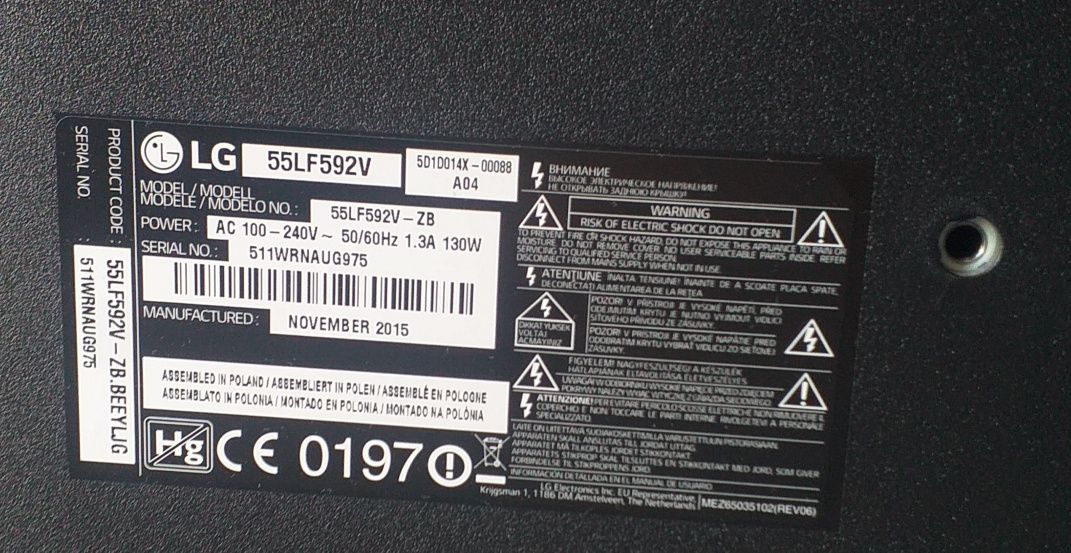Telewizor LG 55lf592v zbita matryca uszkodzony .