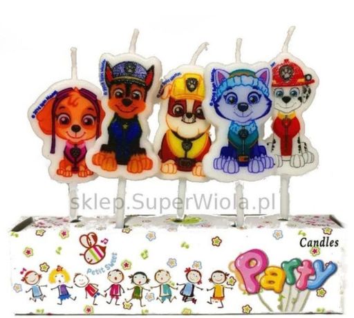 Świeczki urodzinowe dla dzieci na tort 5szt psi paw patrol