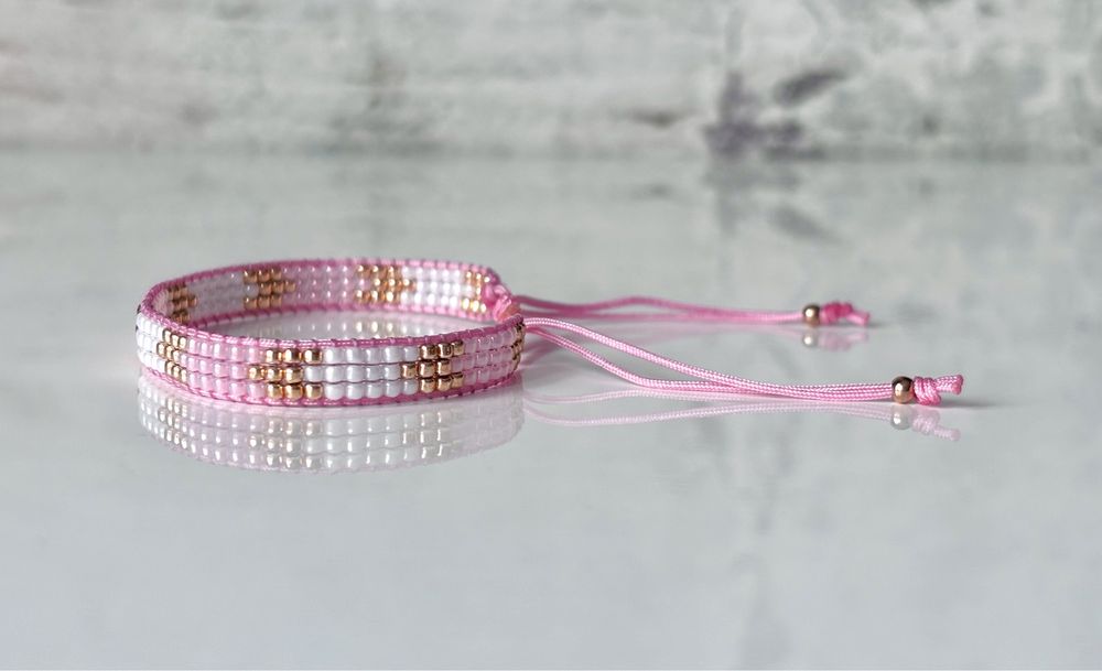 Nowa bransoletka z koralików Toho różowa perła +różowe złoto