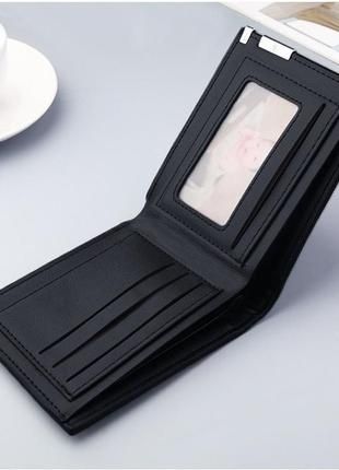 Мужской черный кошелёк ультратонкий из эко кожи с металическим уголком