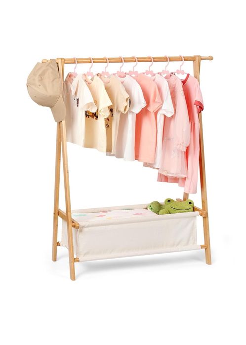 Wieszak bambusowy do pokoju dziecięcego z półką na zabawki