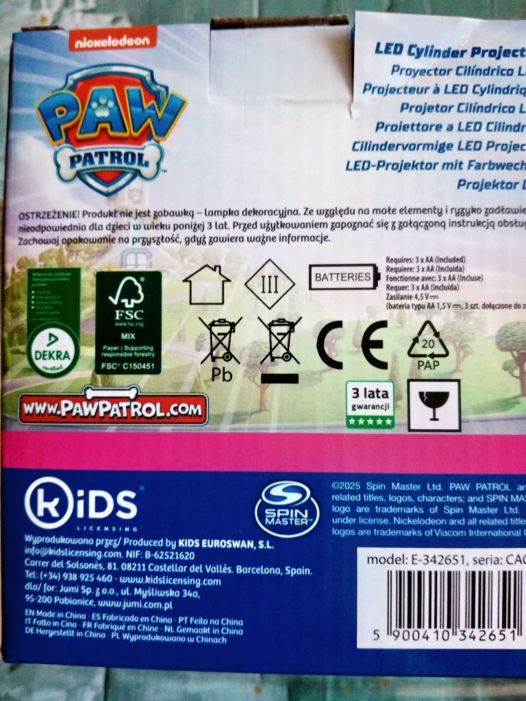 Projektor LED psi patrol Skye