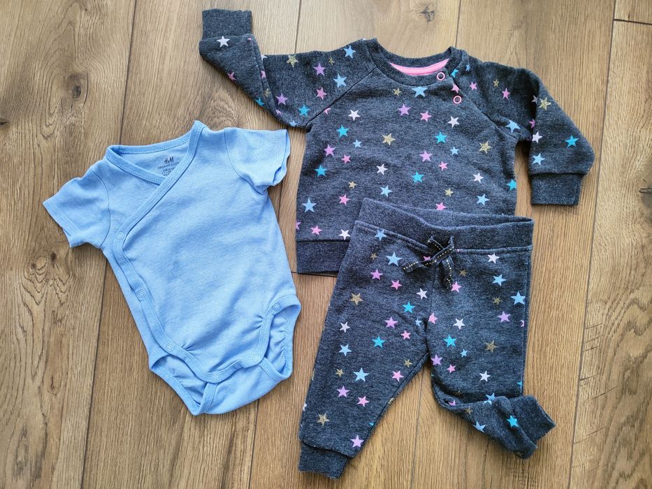 Dres Primark 3-6m + body H&M kopertowe, zestaw idealny na 62