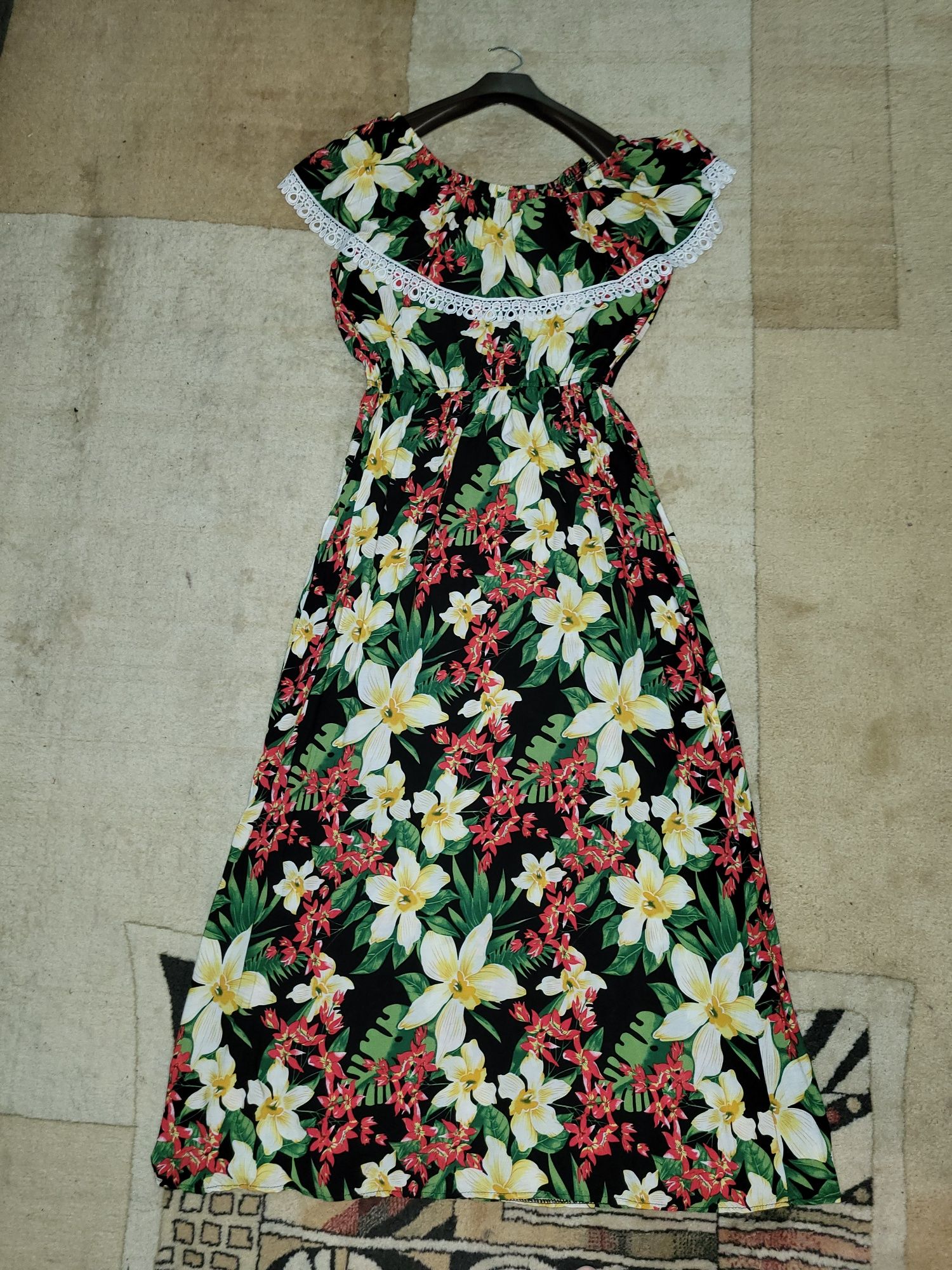 Платье сарафан с воланом резинкой на плечах L-XL коттон штапель