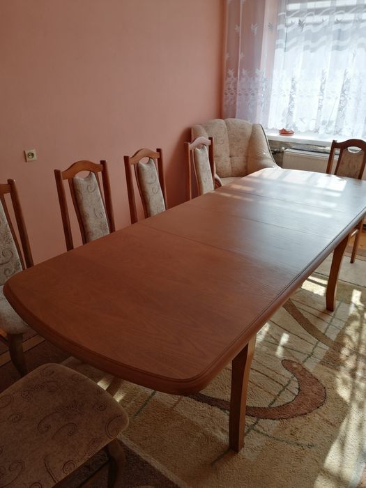 Zestaw stół drewniany 240 cm + 6 krzeseł. Stan idealny. Okazja