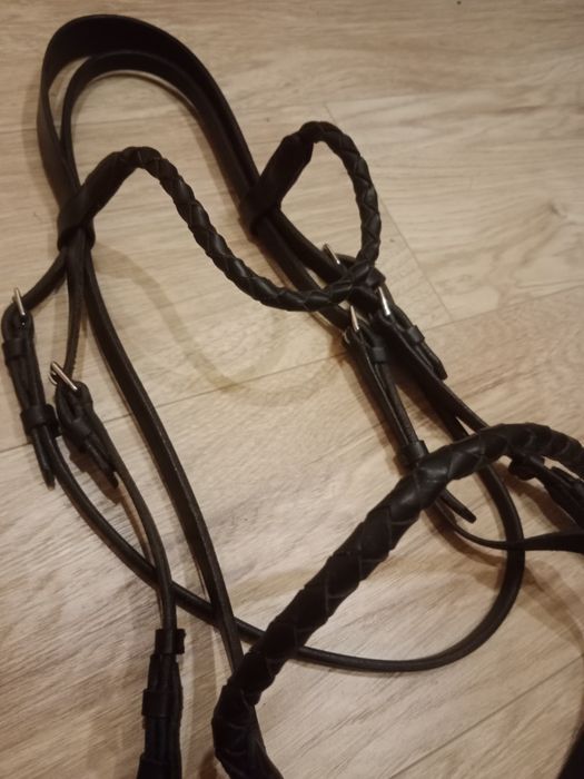 Ogłowie skórzane czarne zaplatane cob
