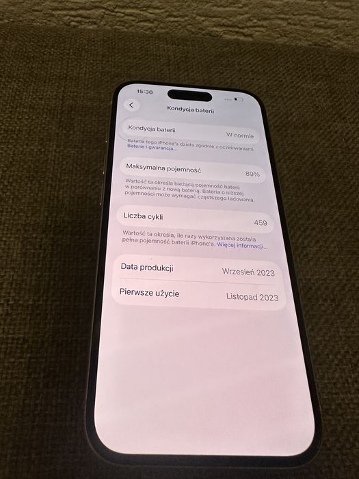 Iphone 15 256gb 89% bateria, gwarancja