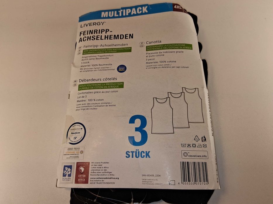 A269 Zestaw 3-Pak Livergy Podkoszulki Męskie Bawełniane Prążkowane 4XL