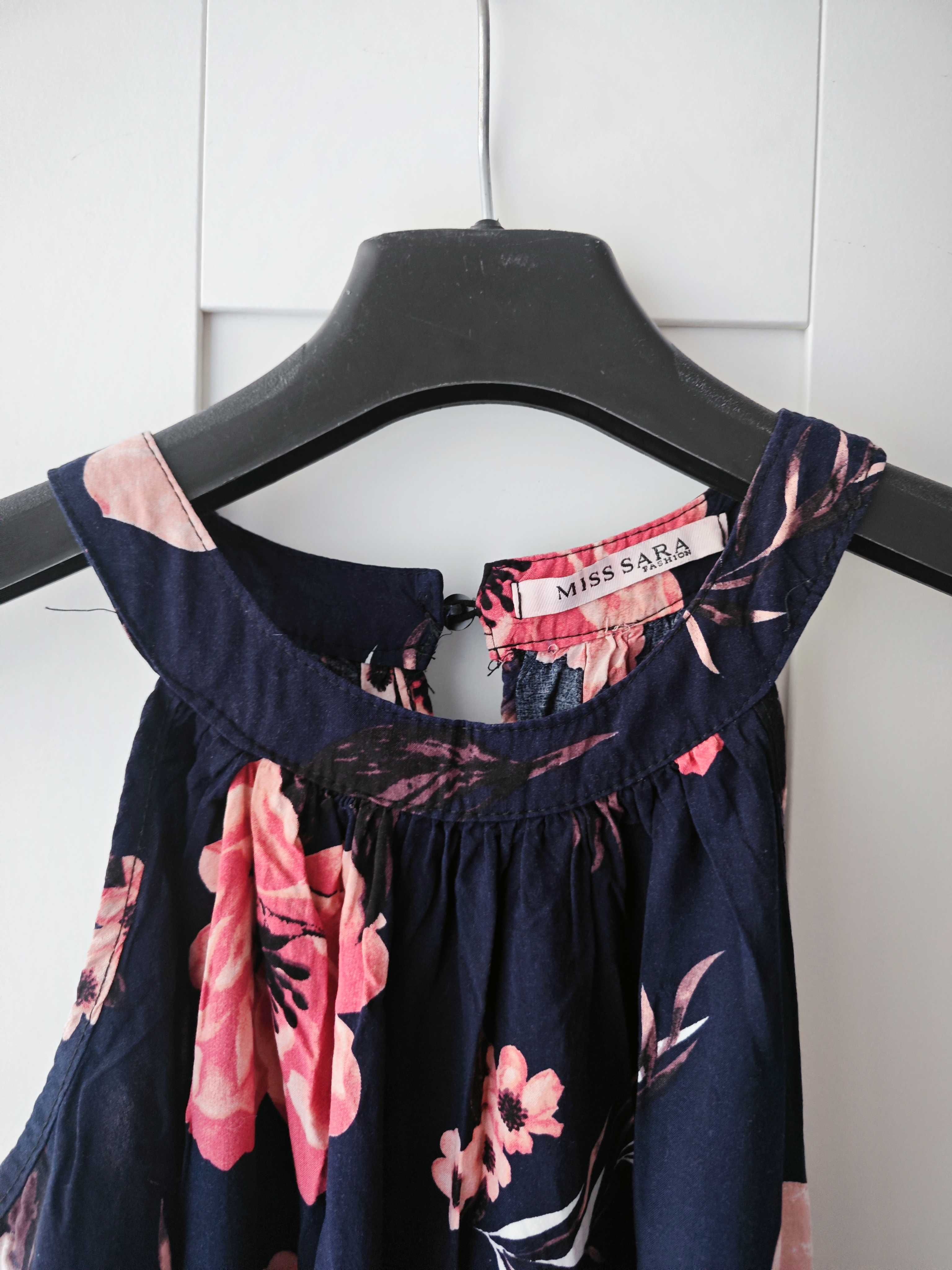 Sukienka halter długa granatowa w kwiaty, floral, rozmiar 36