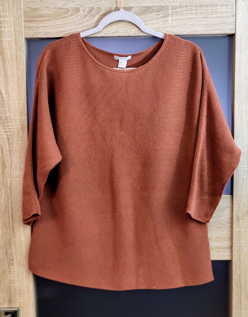 Bluzka H&M dziana wełna 2% rozmiar M Basic brązowa rdzawa