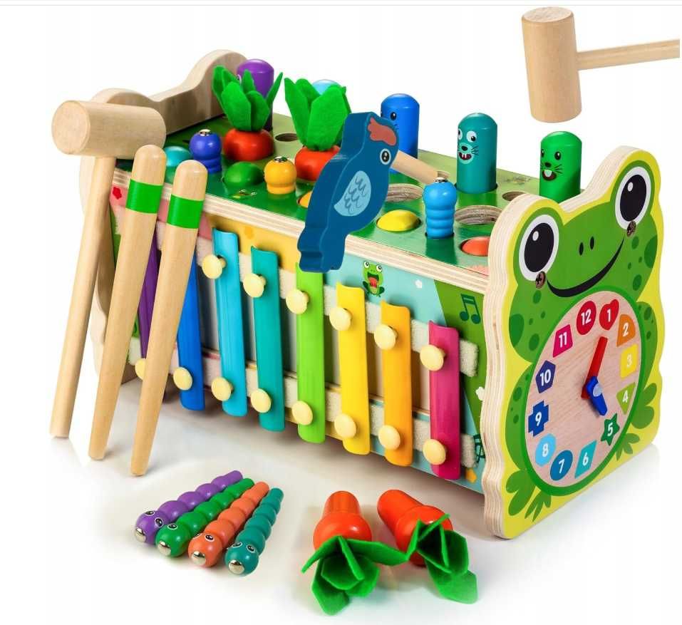 Zabawki drewniane rozwojowe Montessori skrzynka na zabawki