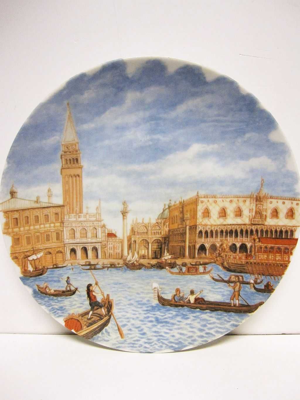 antigo prato em porcelana pintado à mão - motivo paisagem de VENEZA