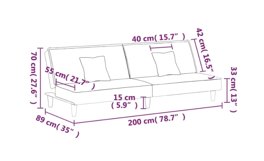 Sofá cama preto tecido vida XL 200 cm vidaxl