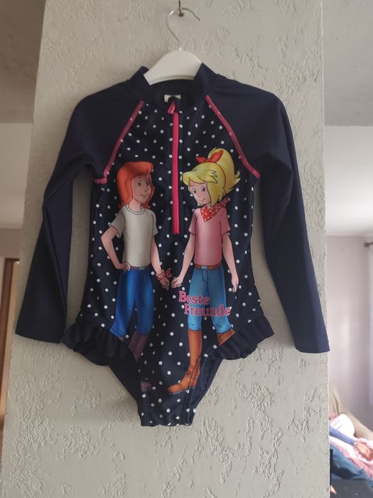 Dziewczęcy, jednoczęściowy kostium kąpielowy z długimi rękawami UV 60