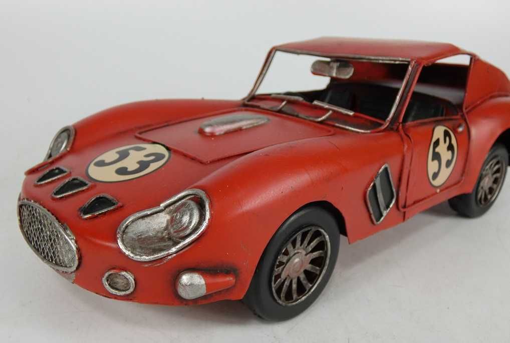 Metalowy model auto samochód RETRO pojazd wyścigowy czerwony 28 cm