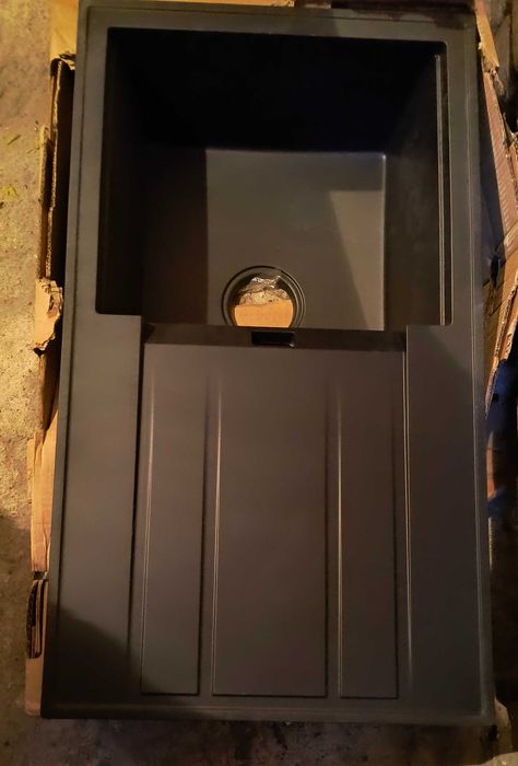 Zlew jednokomorowy czarny + ociekacz z kompozytu kwarcowego