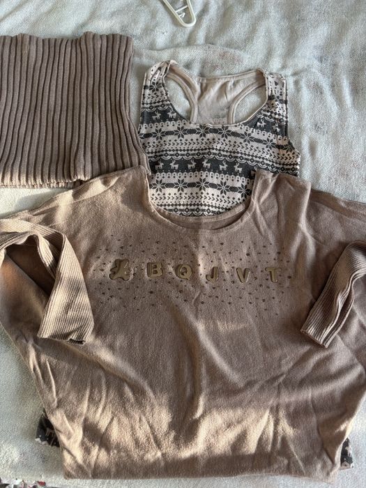 Bezowy set komplet 3rzeczy komin bokserka i swetrek