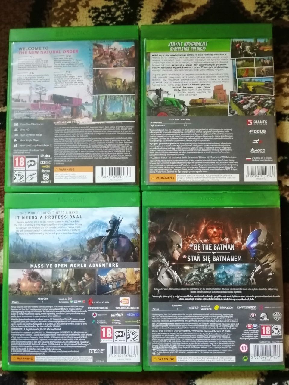 4 gry XBOX ONE: Wiedźmin, Farming 17, Far Cry New Dawn, Batman