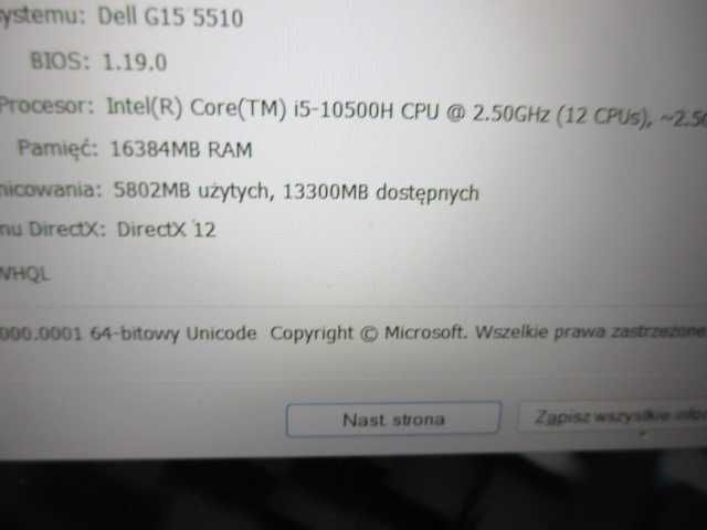 Laptop Dell G15 5510 i5-10500H 16/512GB RTX3050TI 120Hz Okazja TANIO
