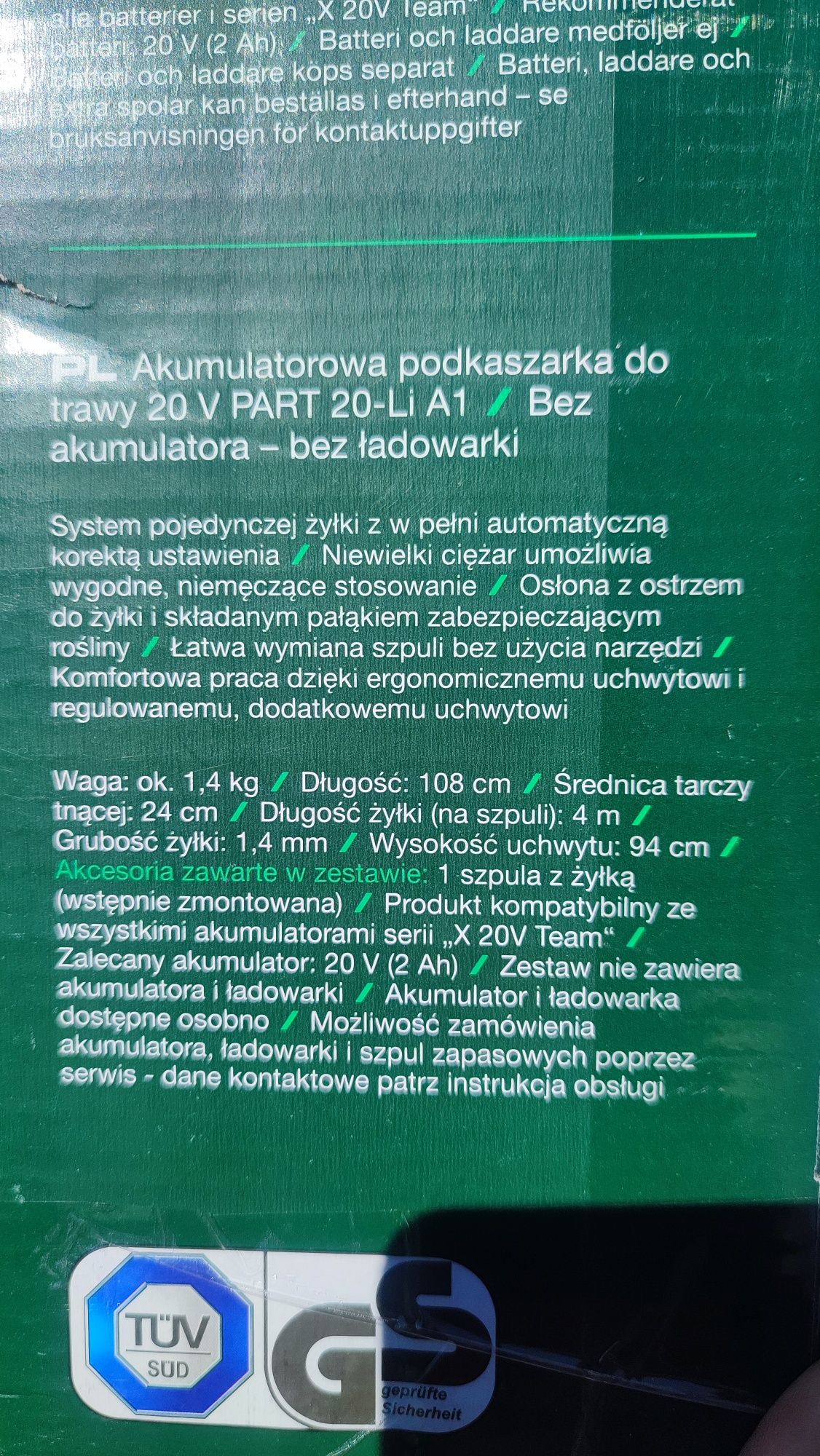 Podkaszarka akumulatorowa do trawy Parkside 20V PART 20-Li A1
