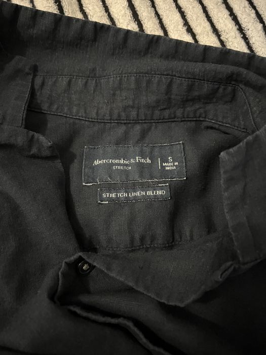 Koszula Abercrombie & Fitch navy rozmiar S linen blend