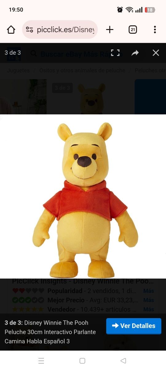 Peluche Winnie the poh fala em francês e anda