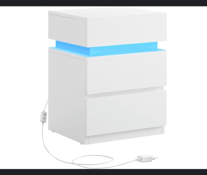 Szafka nocna stolik boczny nocny z szufladami z kolorowymi LED ZŁOŻONA