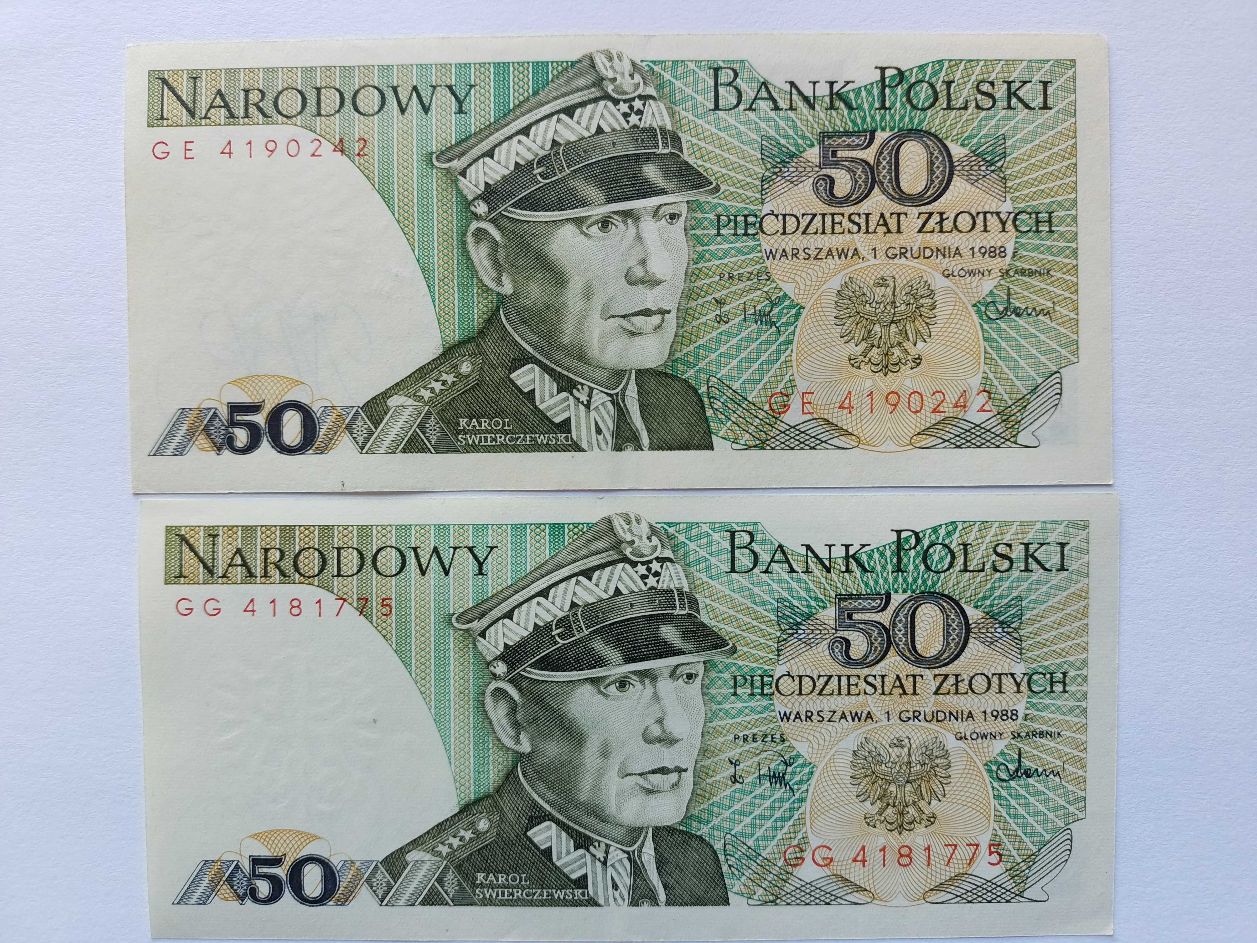 50 Złotych 1988 Karol Świerczewski , stan UNC Bankowy