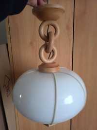 LAMPA WISZĄCA drewniana z mlecznym kloszem Nowa