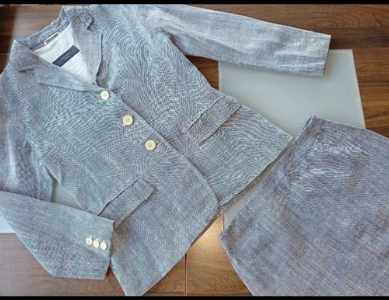 Max Mara lniany szary kostium 38