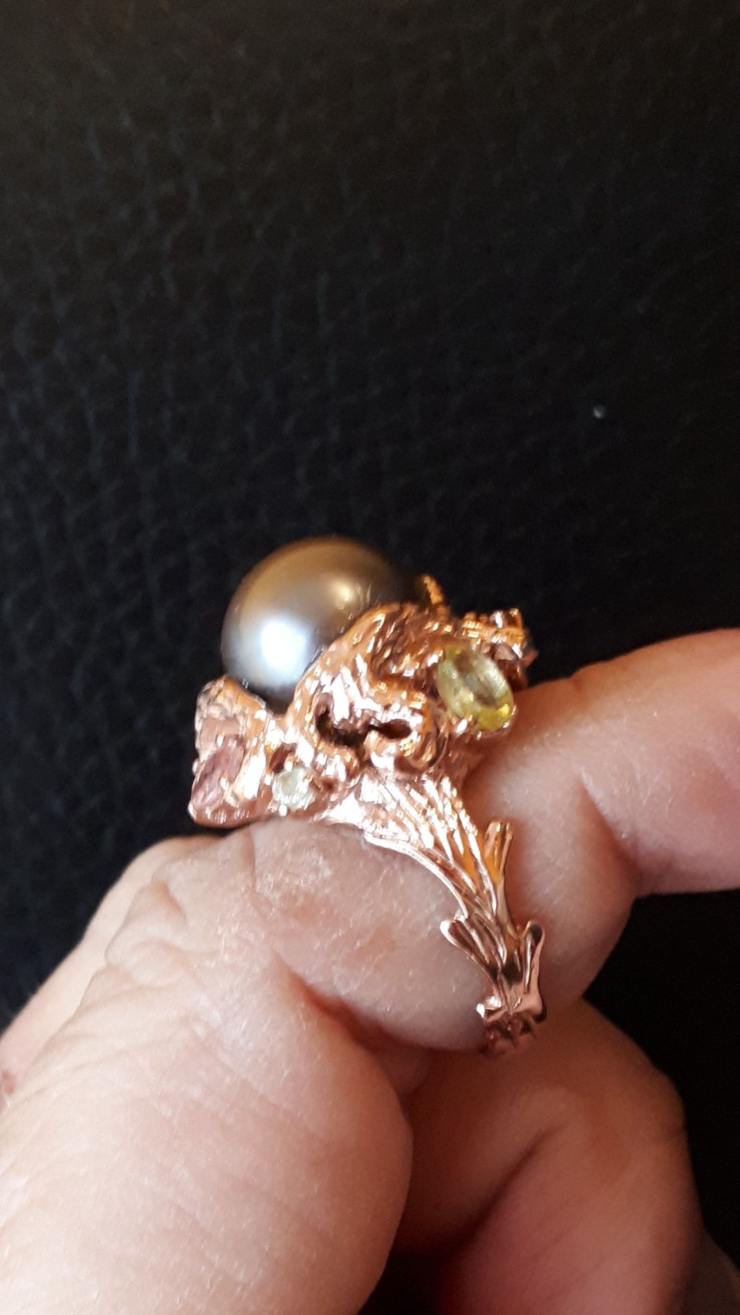 Perła Tahiti, turmaliny, złoty pierścionek CUDO