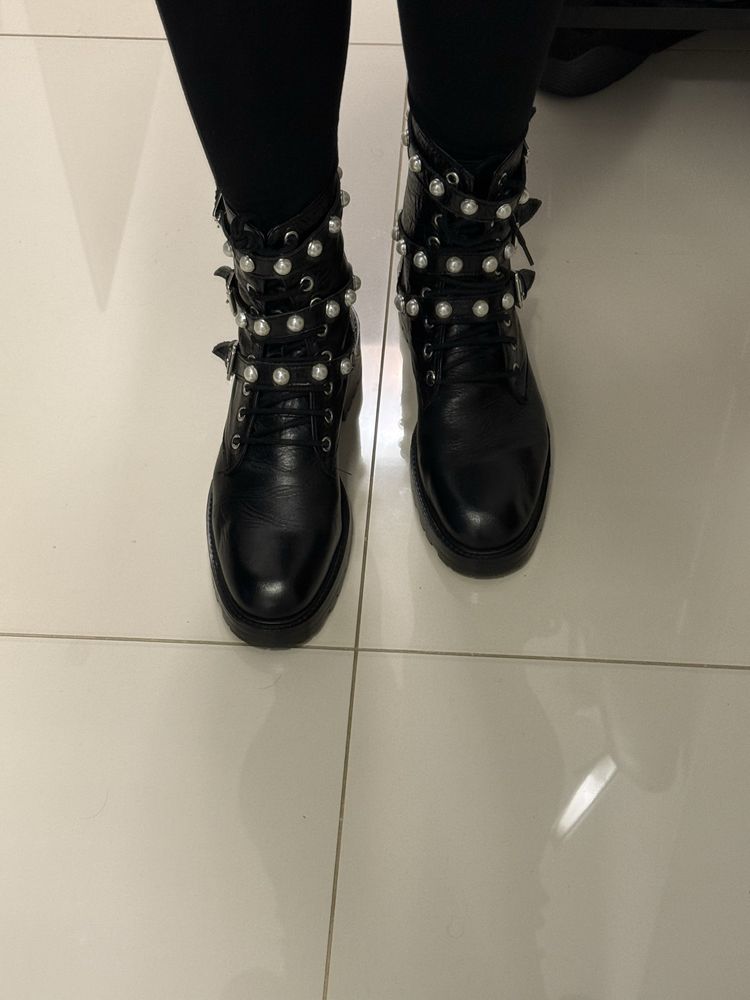 skórzane botki zara basic collection 40 rozmir