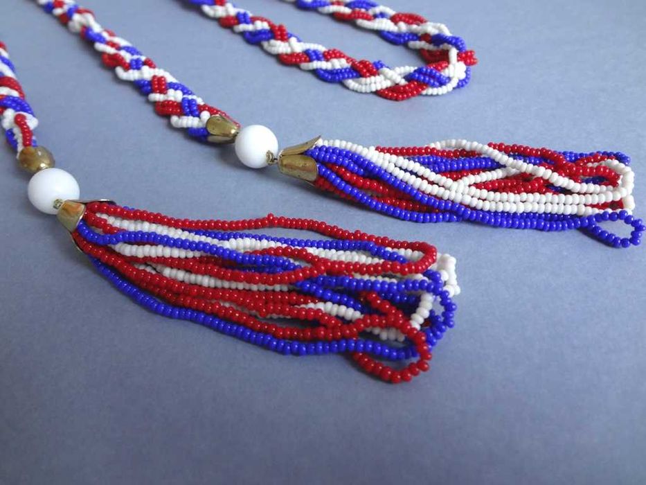 Pasek pleciony koraliki wiązany z frędzlami UNIKAT!