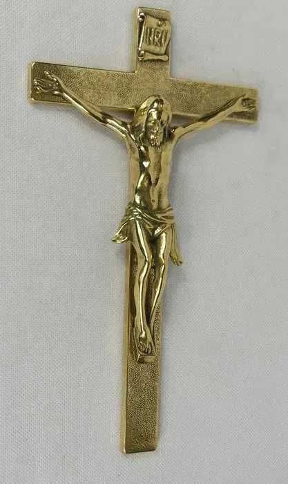 Mosiężny krzyż krucyfiks 29 cm JEZUS Art Deco pasyjka