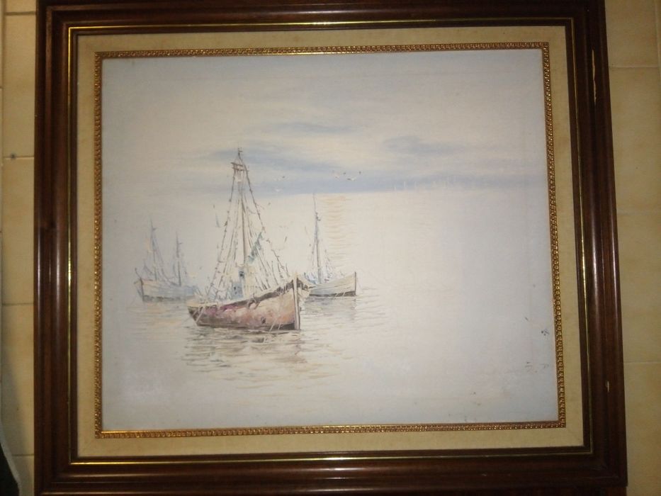 Marinha- assinada S.D. - antiga pintura em óleo sobre tela com moldura
